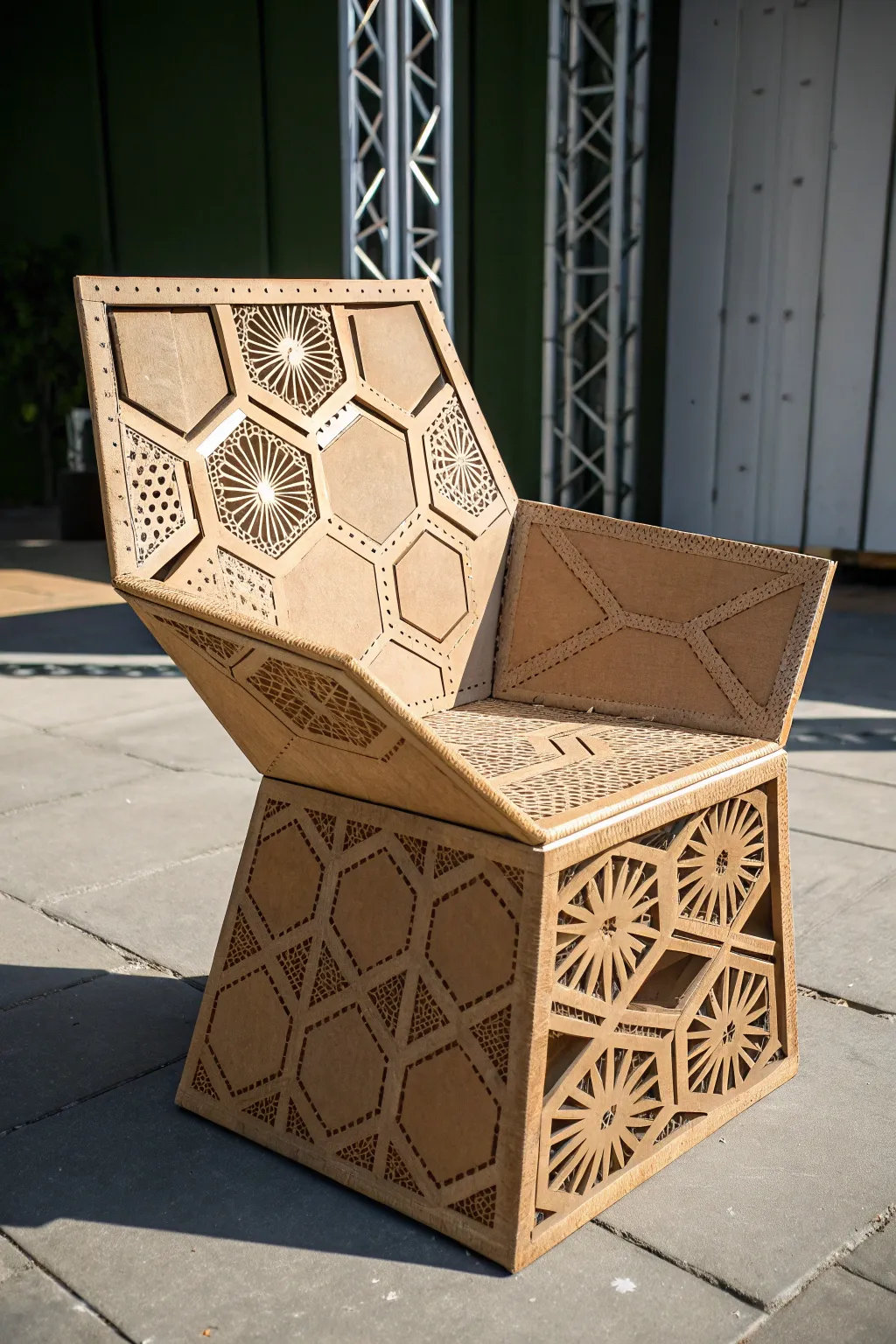 Discover the artistry of geometry with this hexagonal cardboard chair - where design meets functionality.