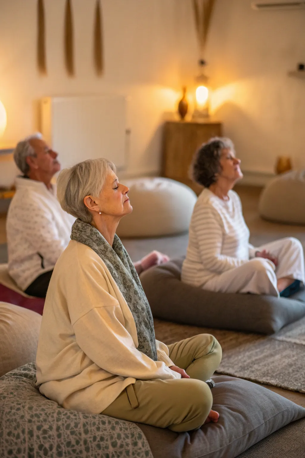 A serene meditation session offers tranquility and focus for residents.