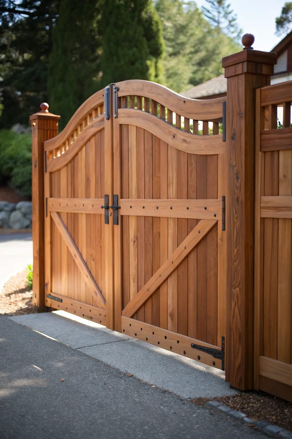 Elevate your entrance with the timeless beauty of a double cedar gate.
