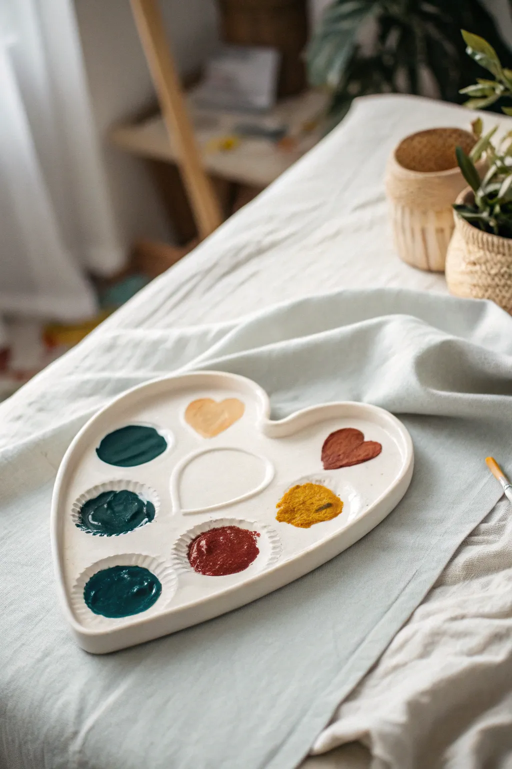 Craft your art with love and vibrant colors on a heart-shaped palette.