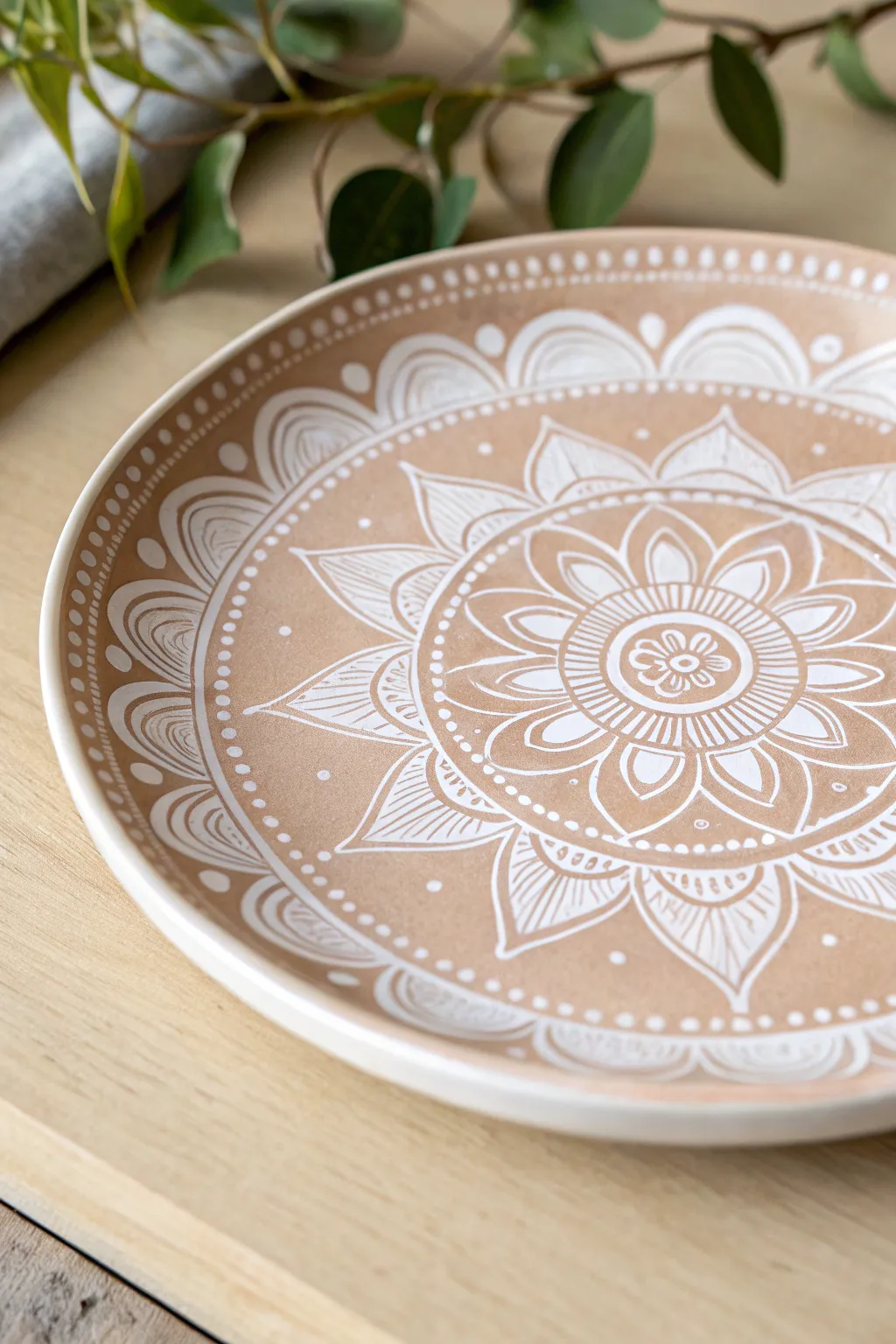 Discover tranquility in artistry with a mandala-painted ceramic plate. 🌿✨ #ScandinavianMinimalism #BohoChic