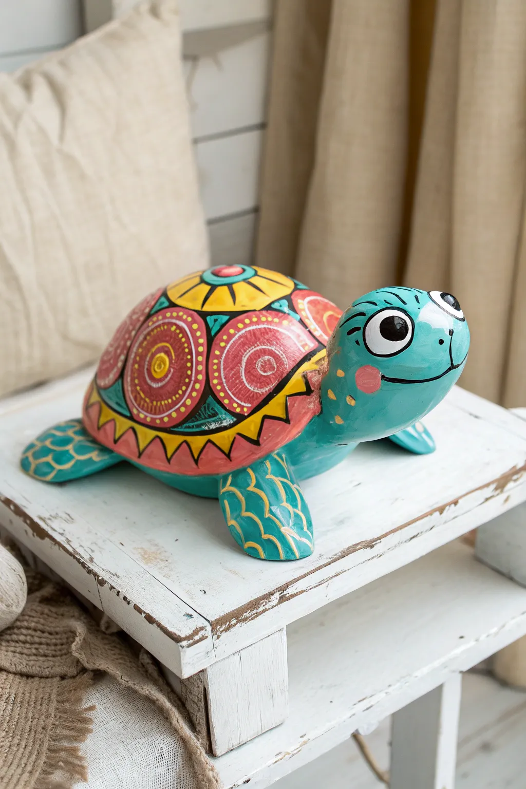 Embrace your inner child with this joyful cartoon-style ceramic turtle!