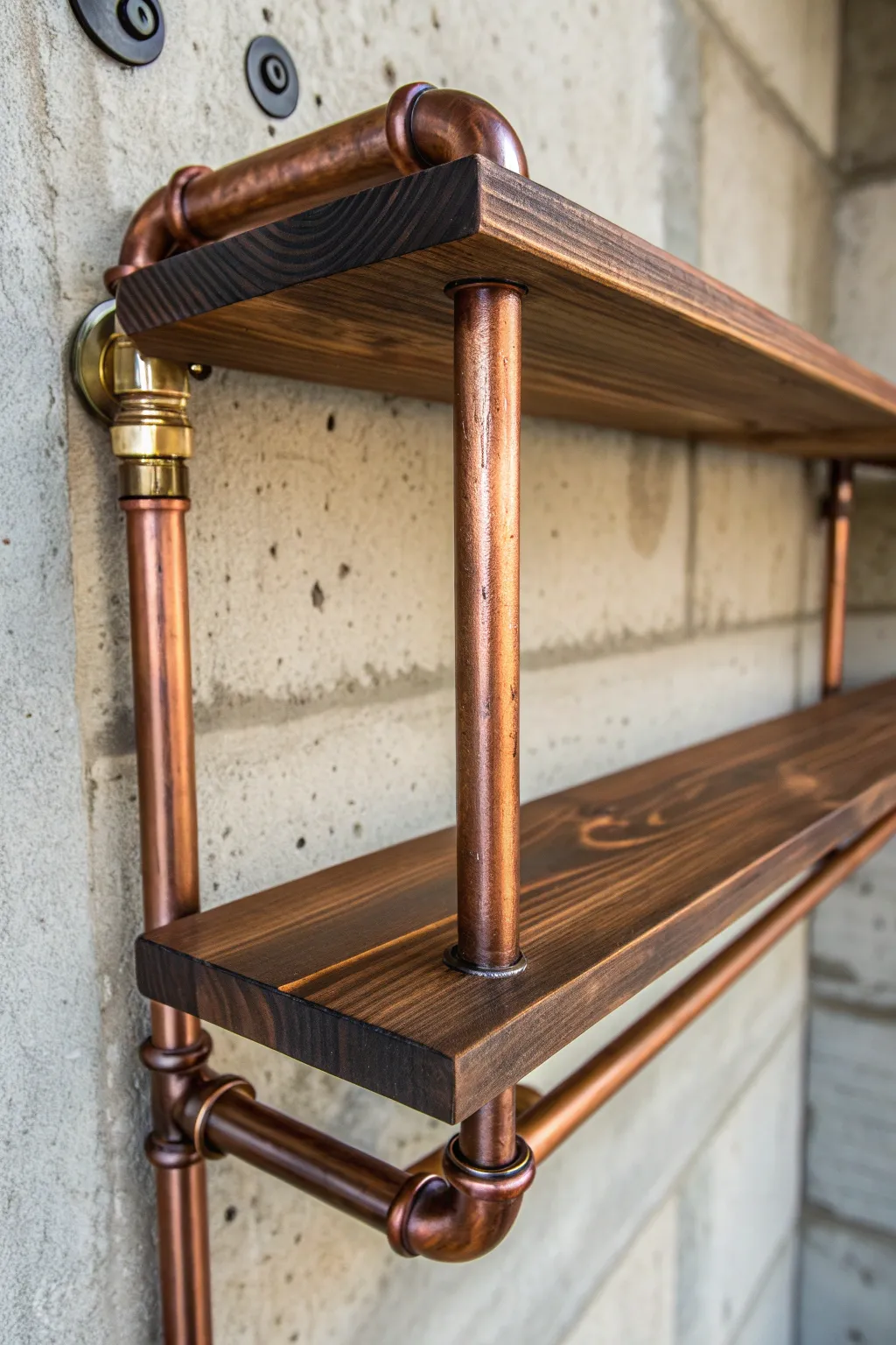 Elevate your space with the sleek allure of copper pipe shelves - where industrial meets artistry.