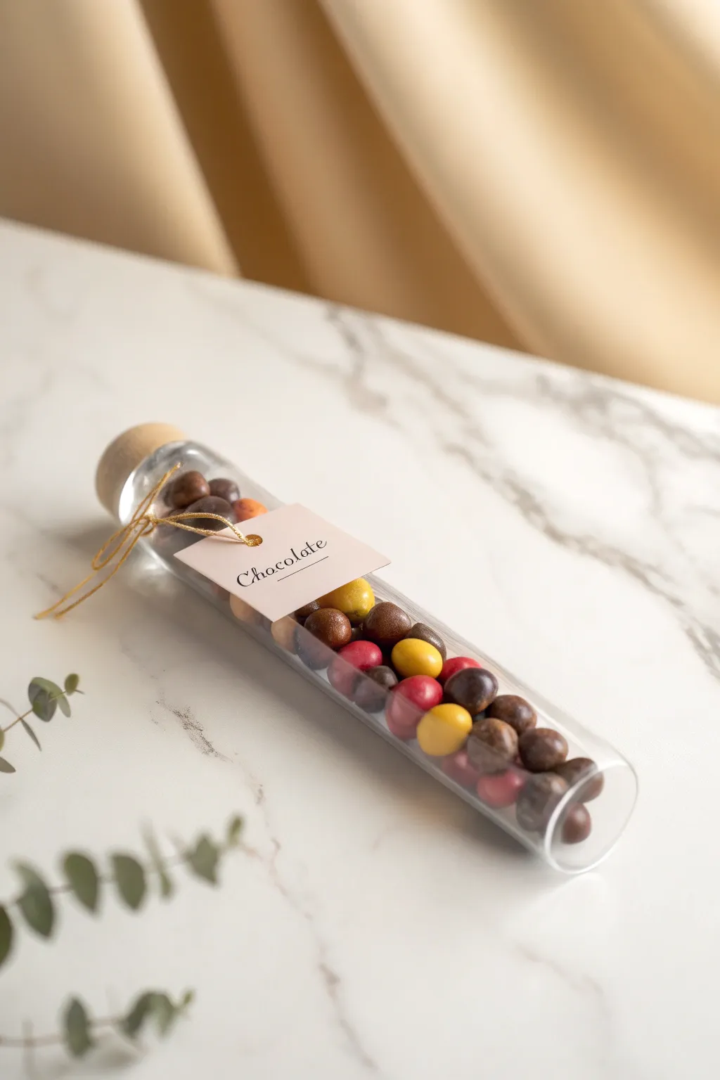 Chic and Sweet: Elevate your party favors with elegant glass tube chocolate gifts.