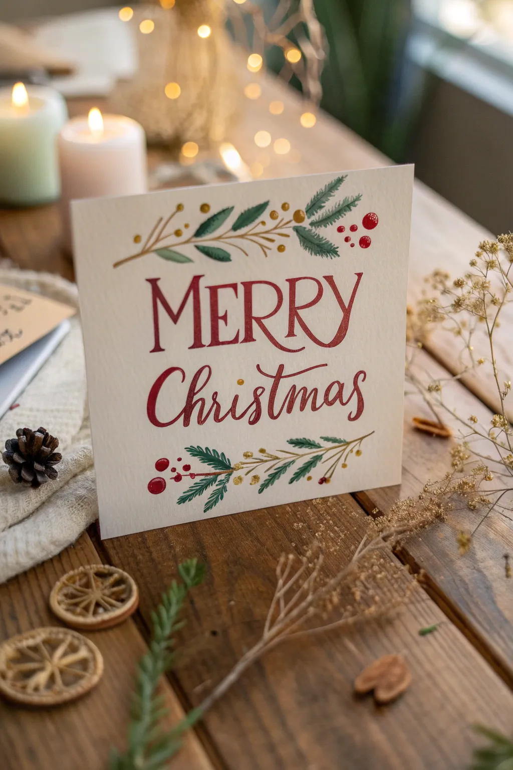Send sweet holiday greetings with an artfully crafted Christmas card that embodies minimalist elegance and boho flair.