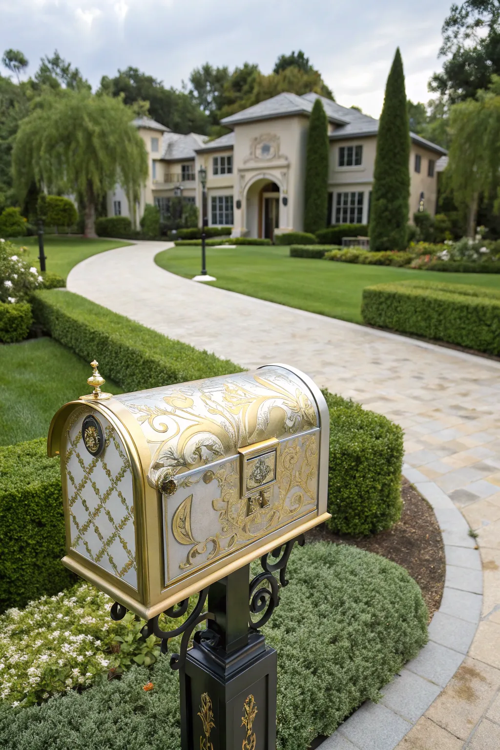 Add a touch of luxury with gold and silver accents on your mailbox.