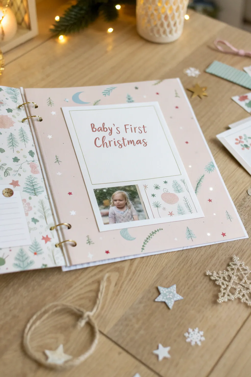 Capture the magic of Baby’s First Christmas with this charming pastel scrapbook layout, perfect for treasuring precious memories.