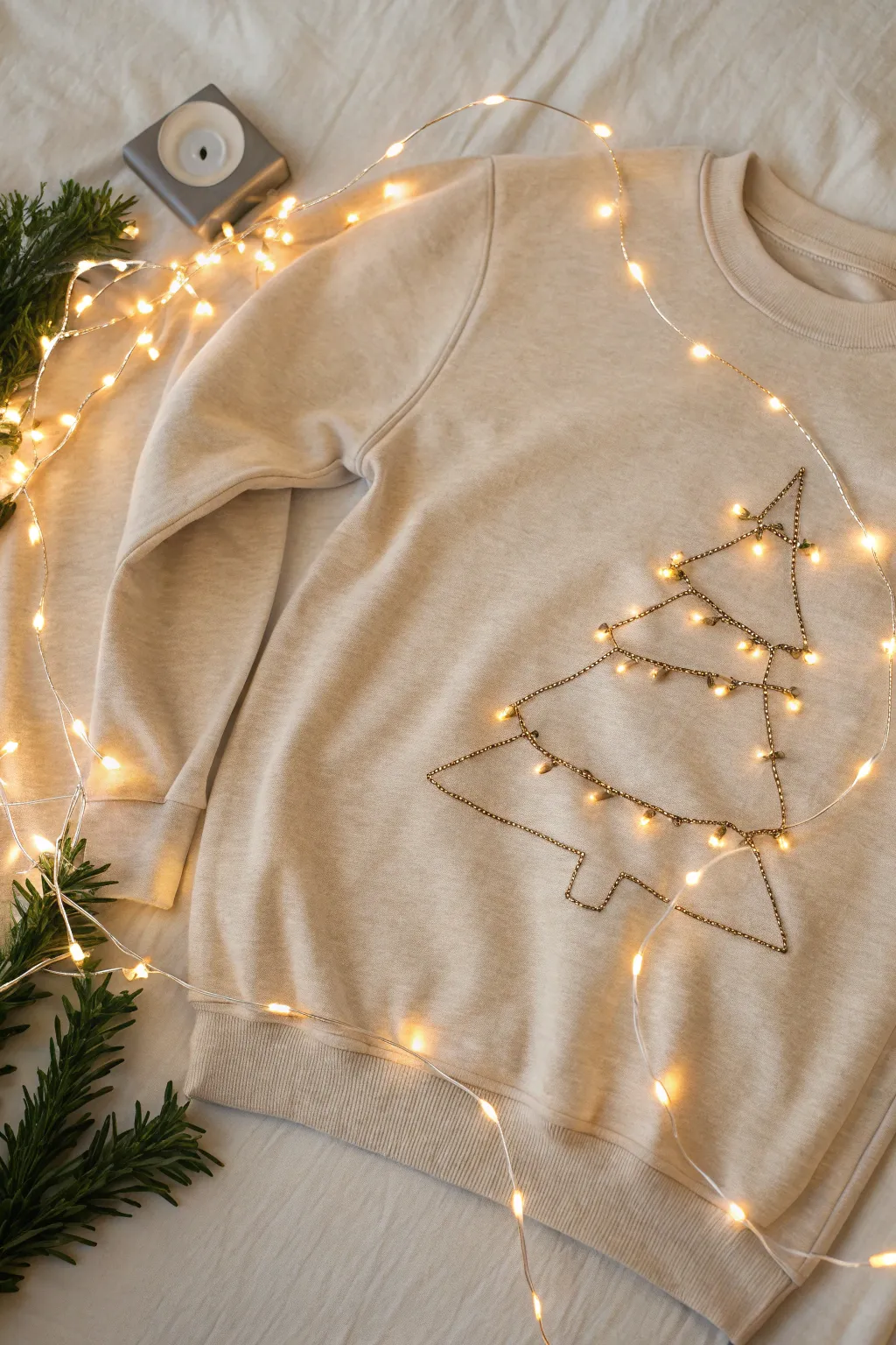 Illuminate your holiday style with this chic Christmas Light-Up Sweatshirt, where minimalist design meets festive flair!