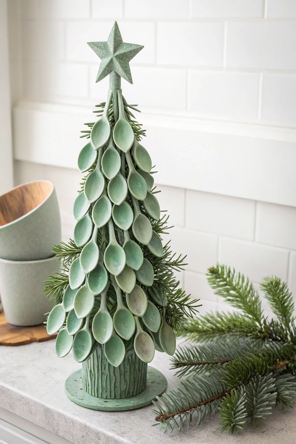 Transform everyday items into festive art with this chic plastic spoon Christmas tree, where simplicity meets elegance.