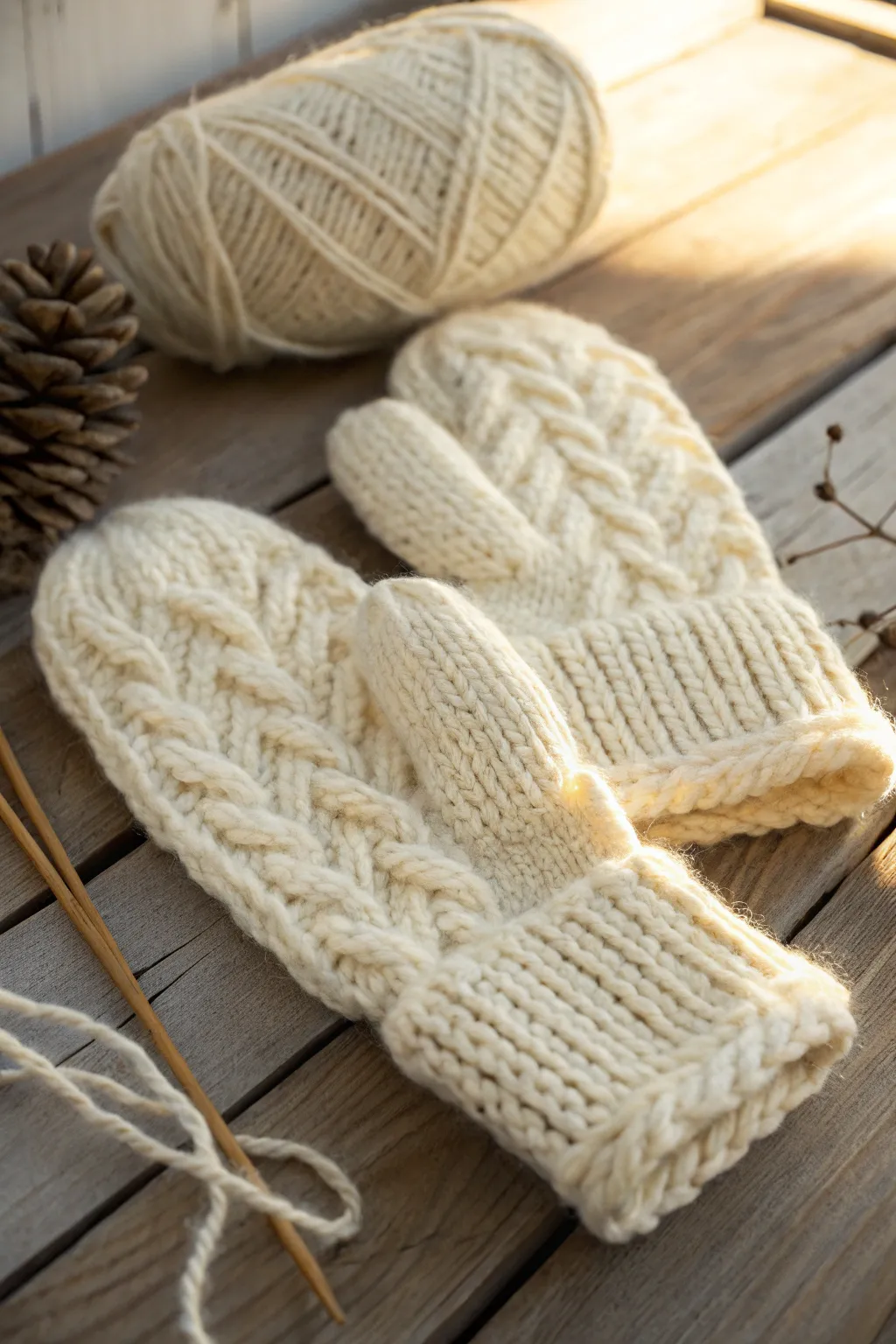 Cozy up with these handmade chunky knit mittens, perfect for a touch of warmth and style on chilly days.