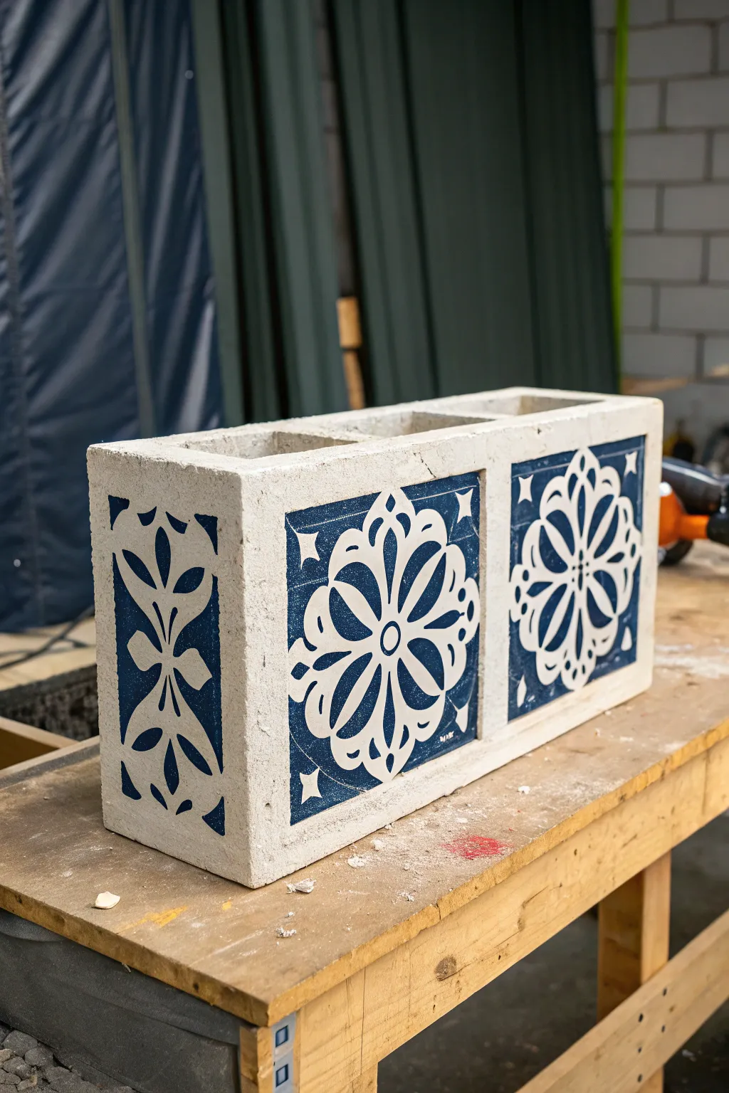 Elevate your space with stunning stencil art on cinder blocks, perfect for those who appreciate fine craftsmanship.