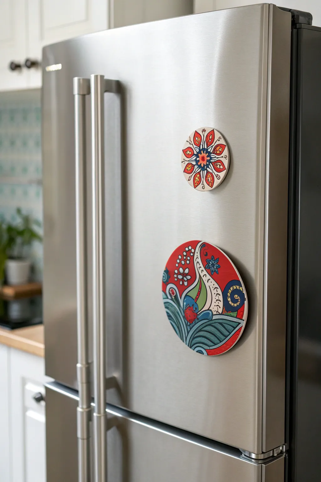 Elevate your kitchen with custom circle sticker fridge magnets – where simplicity meets vibrant artistry!