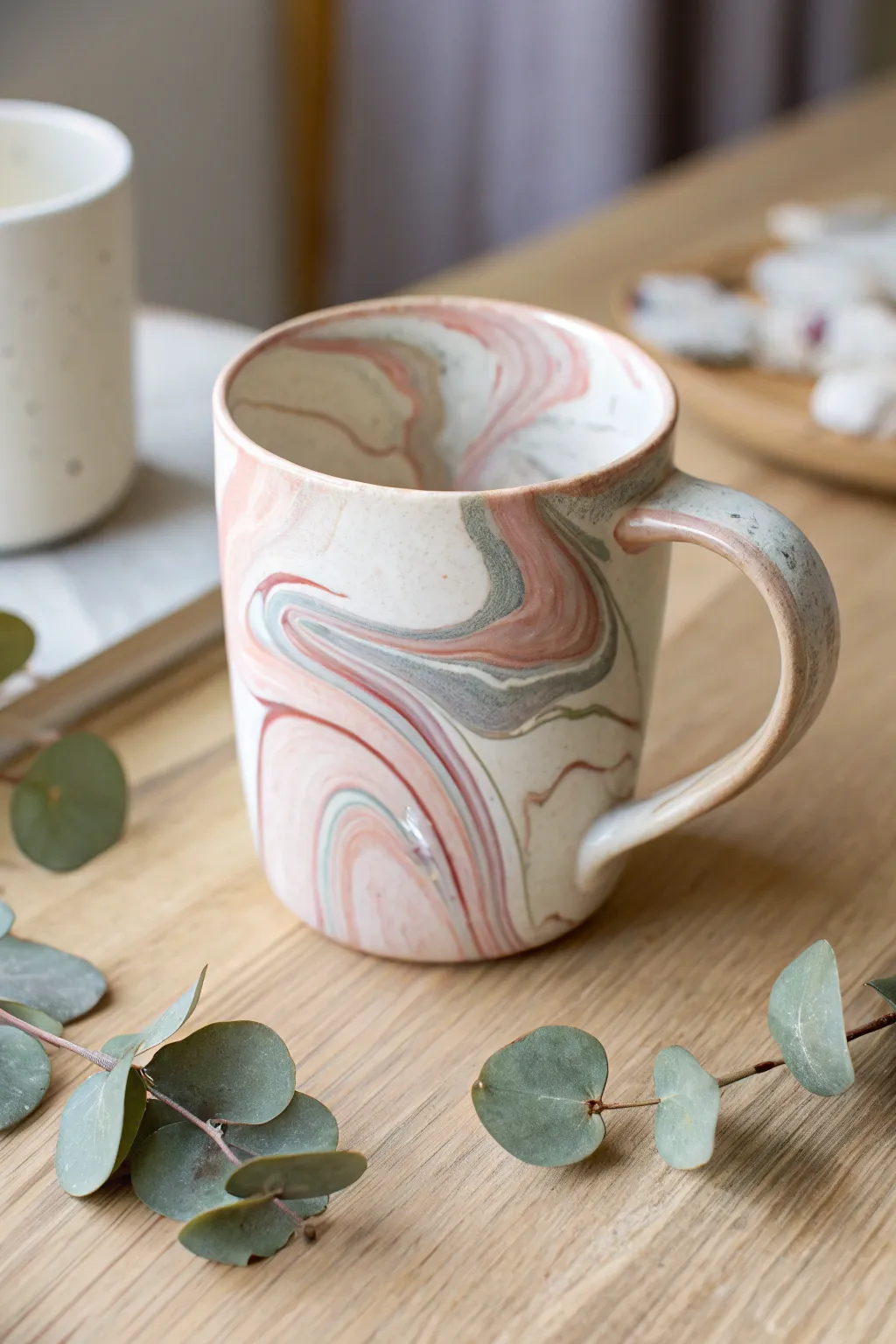 Discover the elegance of marbled clay art with this unique handcrafted mug.