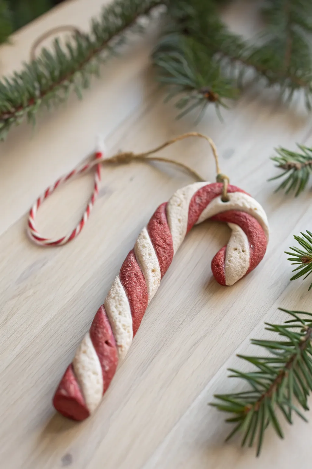 Handcrafted charm: Elevate your holiday decor with this elegant clay candy cane ornament.