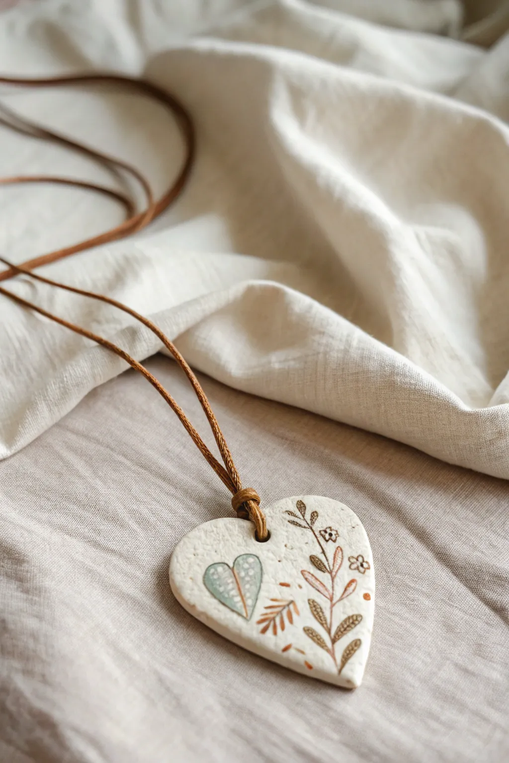 Embrace simplicity and elegance with this heart-shaped clay necklace, a true token of love.