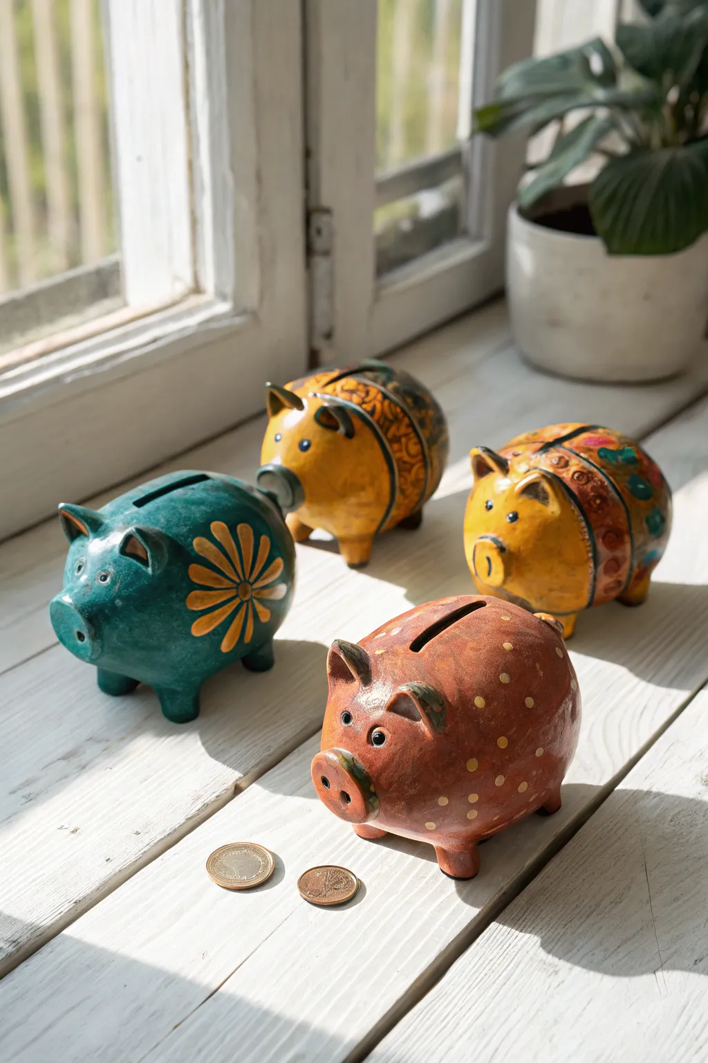 Personalize your savings with a charming family of clay piggy banks, where simplicity meets vibrant elegance.
