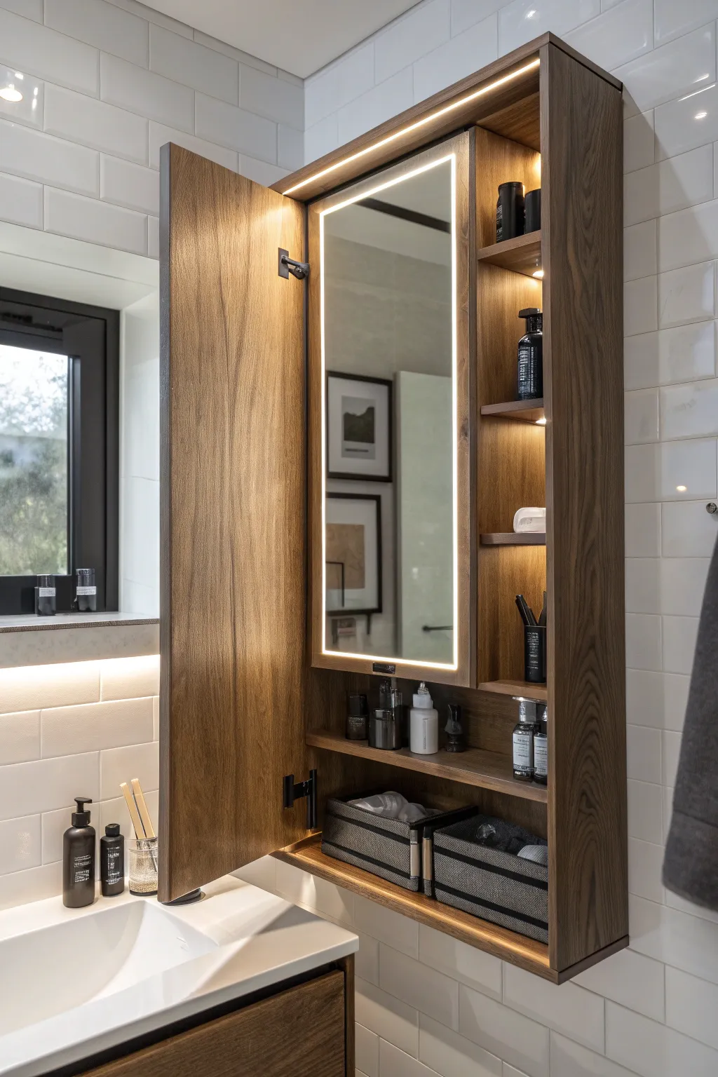 Discover the elegance of hidden storage with this innovative bathroom mirror cabinet.