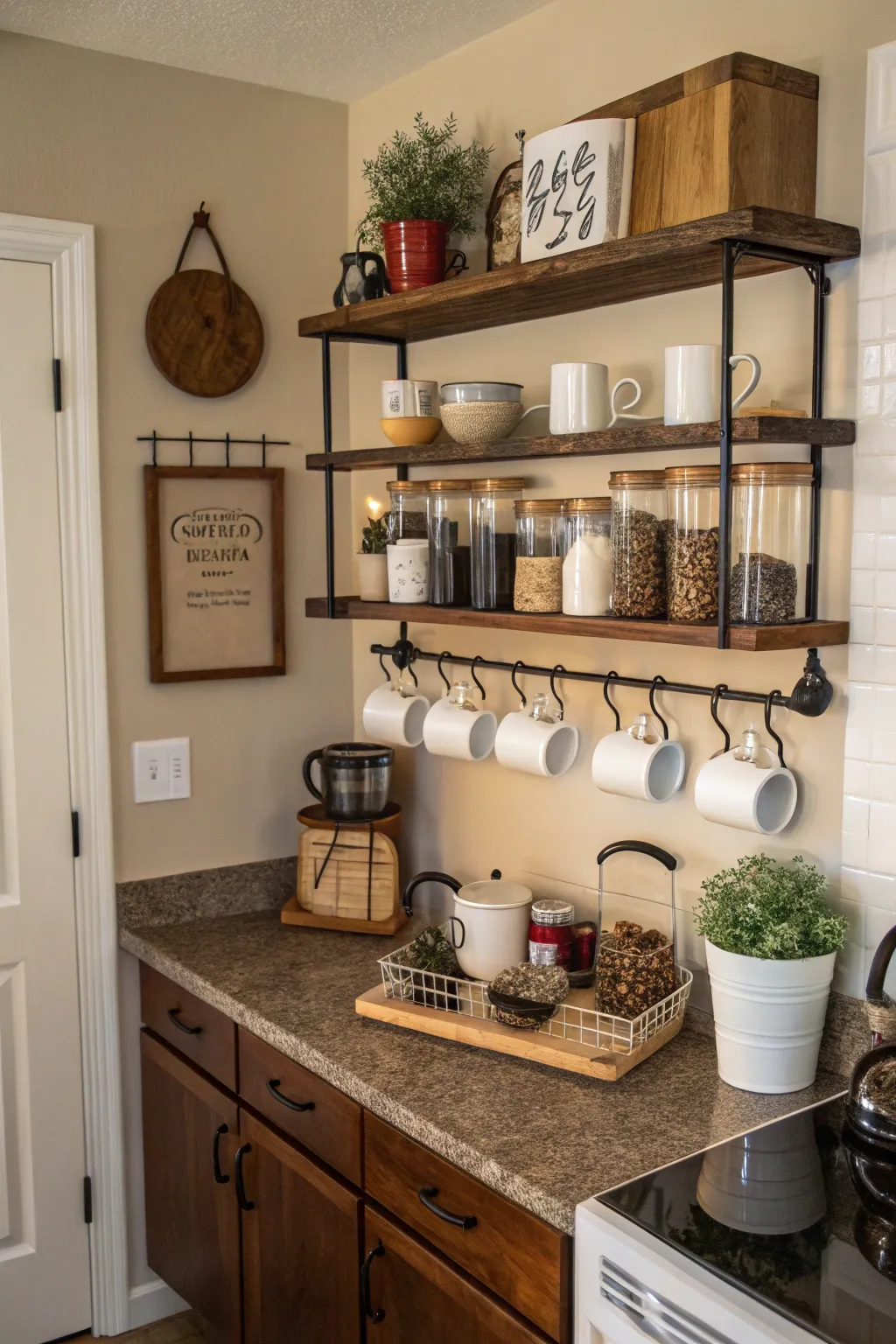 Maximizing vertical space keeps your coffee station tidy and stylish.