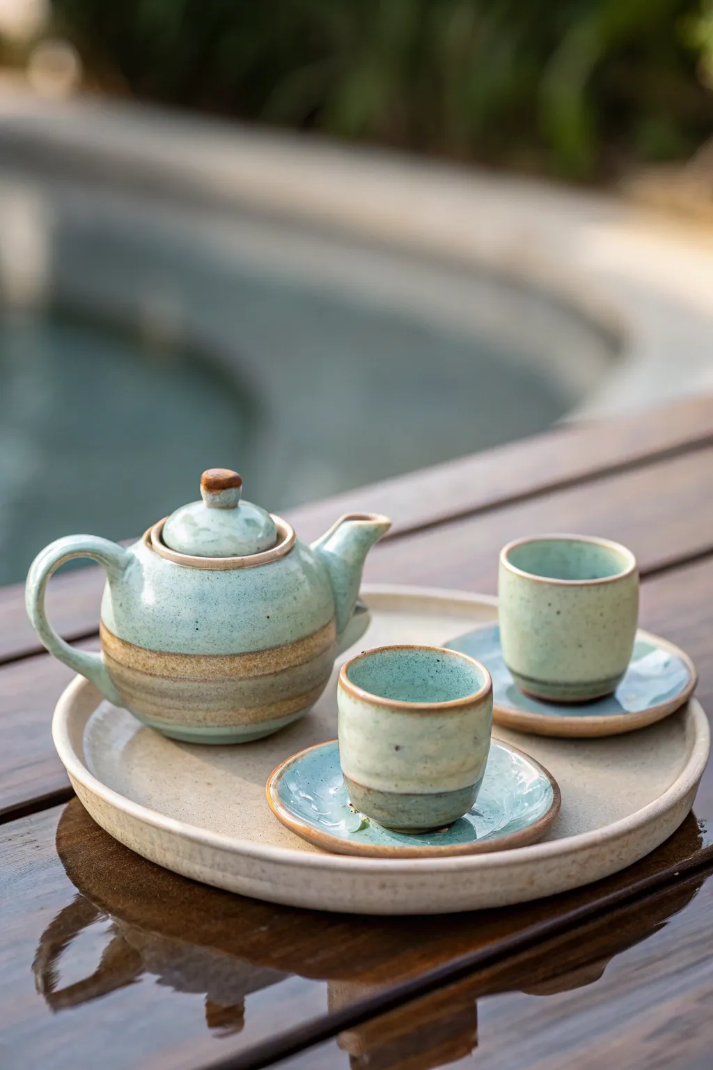 Charming craftsmanship: A quaint miniature tea set perfect for whimsical playtime.