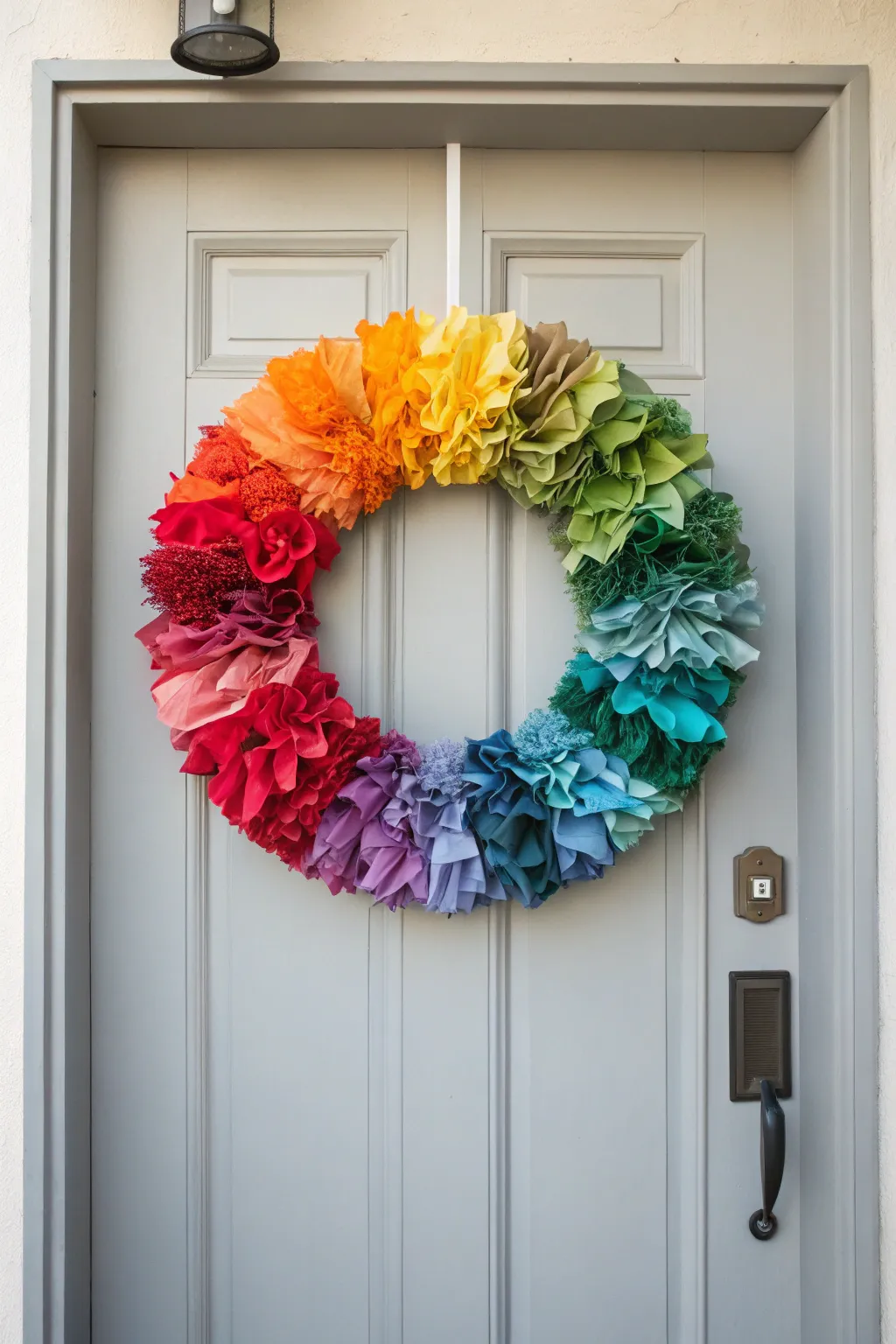 Add a vibrant touch to your entryway with this stunning color wheel wreath, a blend of boho charm and minimalist elegance. 🌈✨