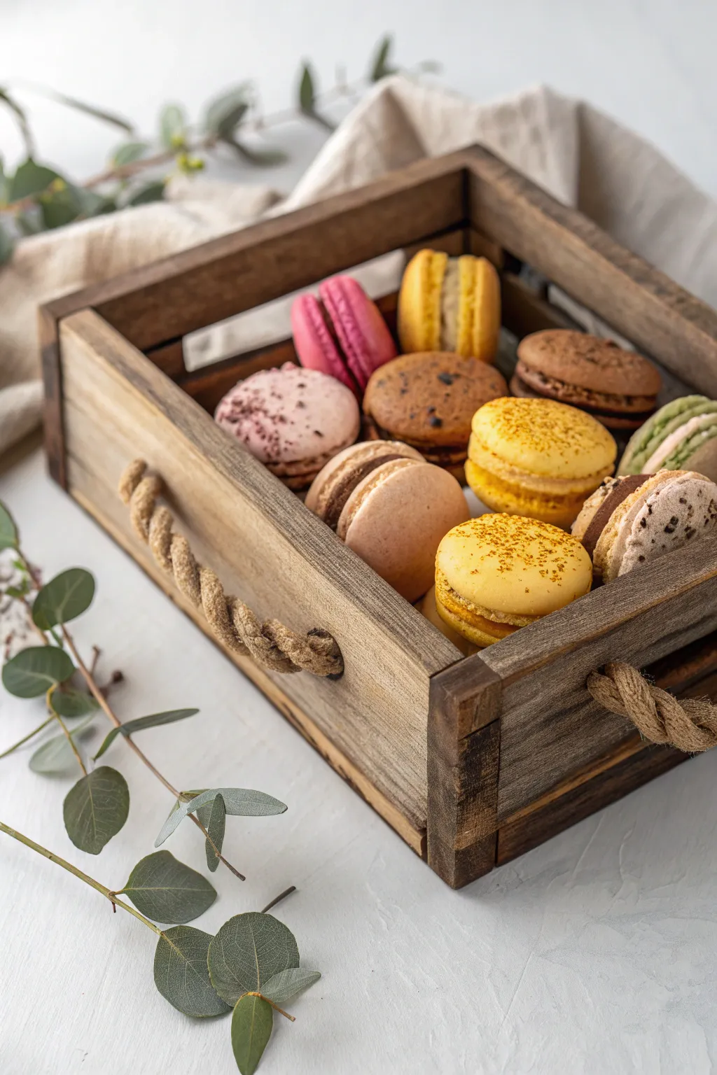Elevate your cookie display with rustic wooden crates for a touch of natural elegance and charm.