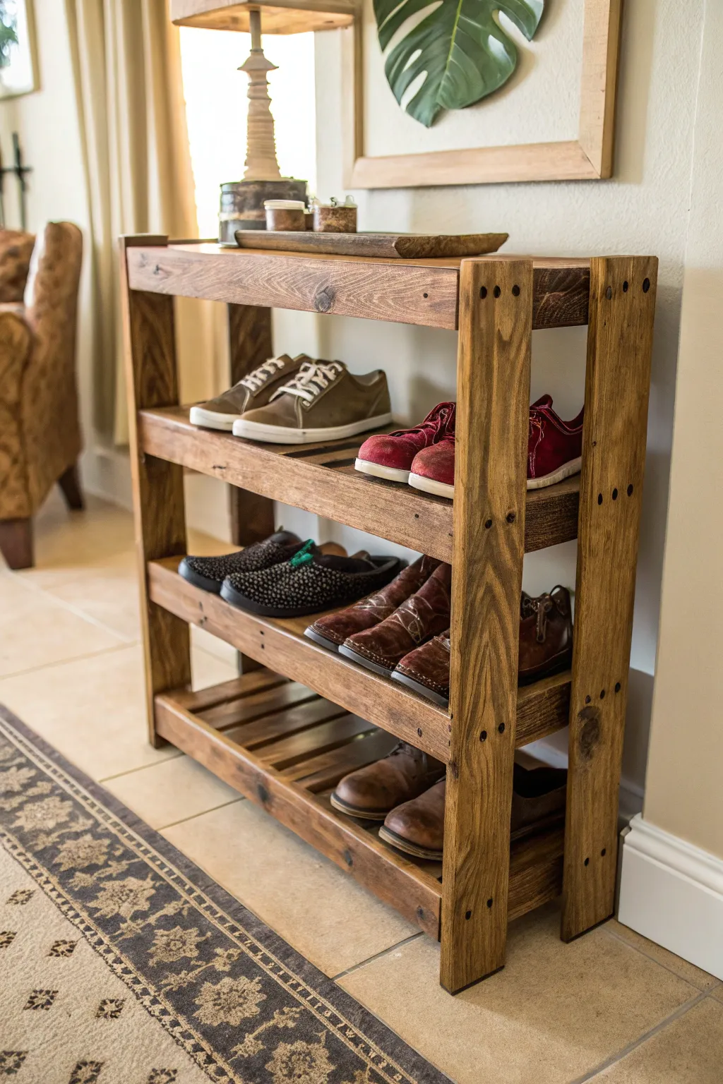 Elevate your entryway with this rustic 2x4 shoe rack—where style meets organization.