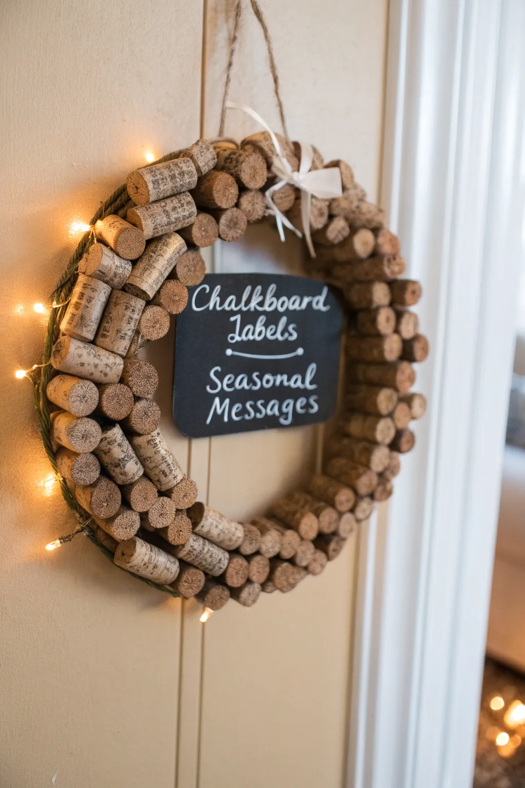 Transform your cork wreath into a seasonal statement with charming mini chalkboard labels!