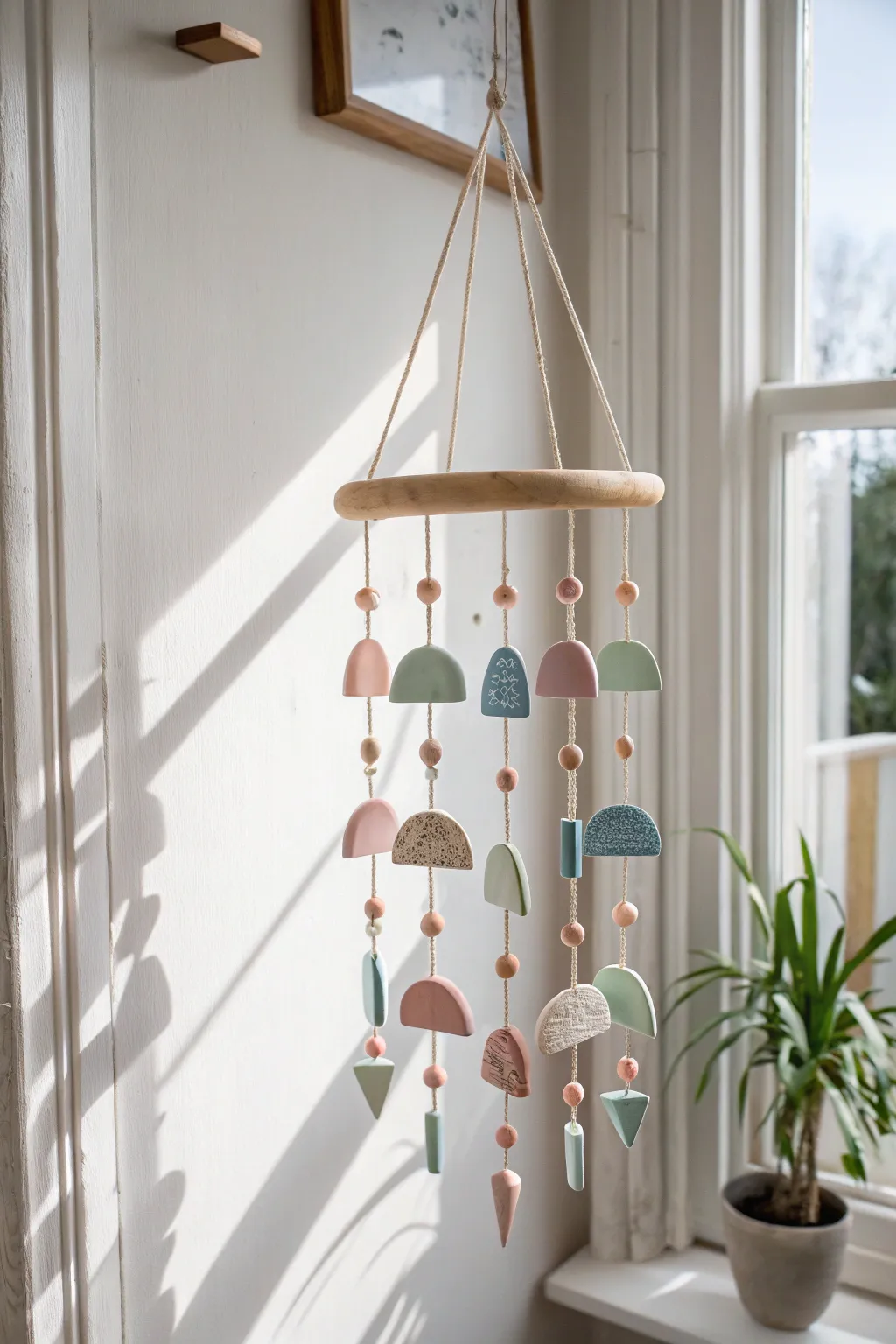 Add a touch of whimsy and color to your space with a handcrafted clay mobile.