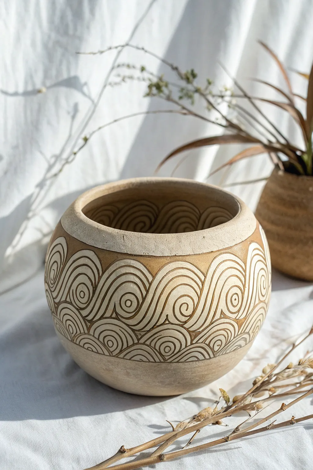 Elevate your space with the subtle elegance of patterned coil pots. 🌊✨ #CraftedBeauty #MinimalistDecor
