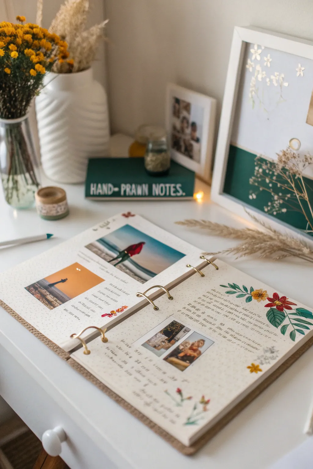 Elevate your school project with an organized scrapbook layout that blends minimalist style with boho charm.