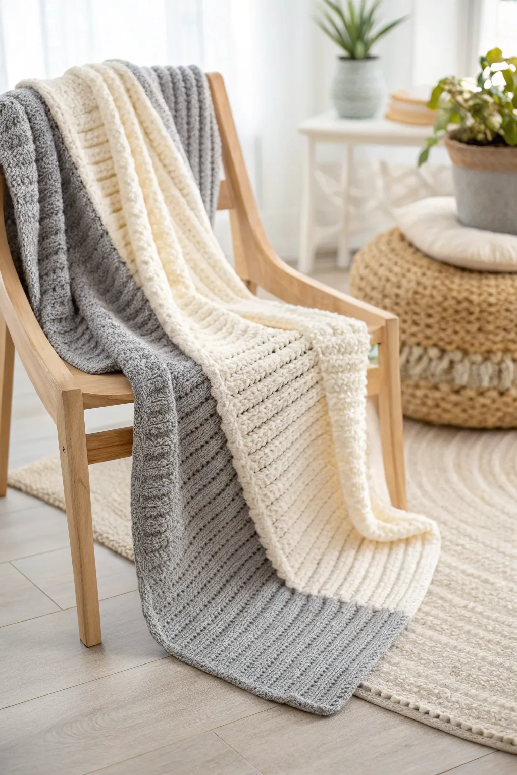 Cozy up with this ribbed crochet baby blanket, blending warmth with minimalist elegance.
