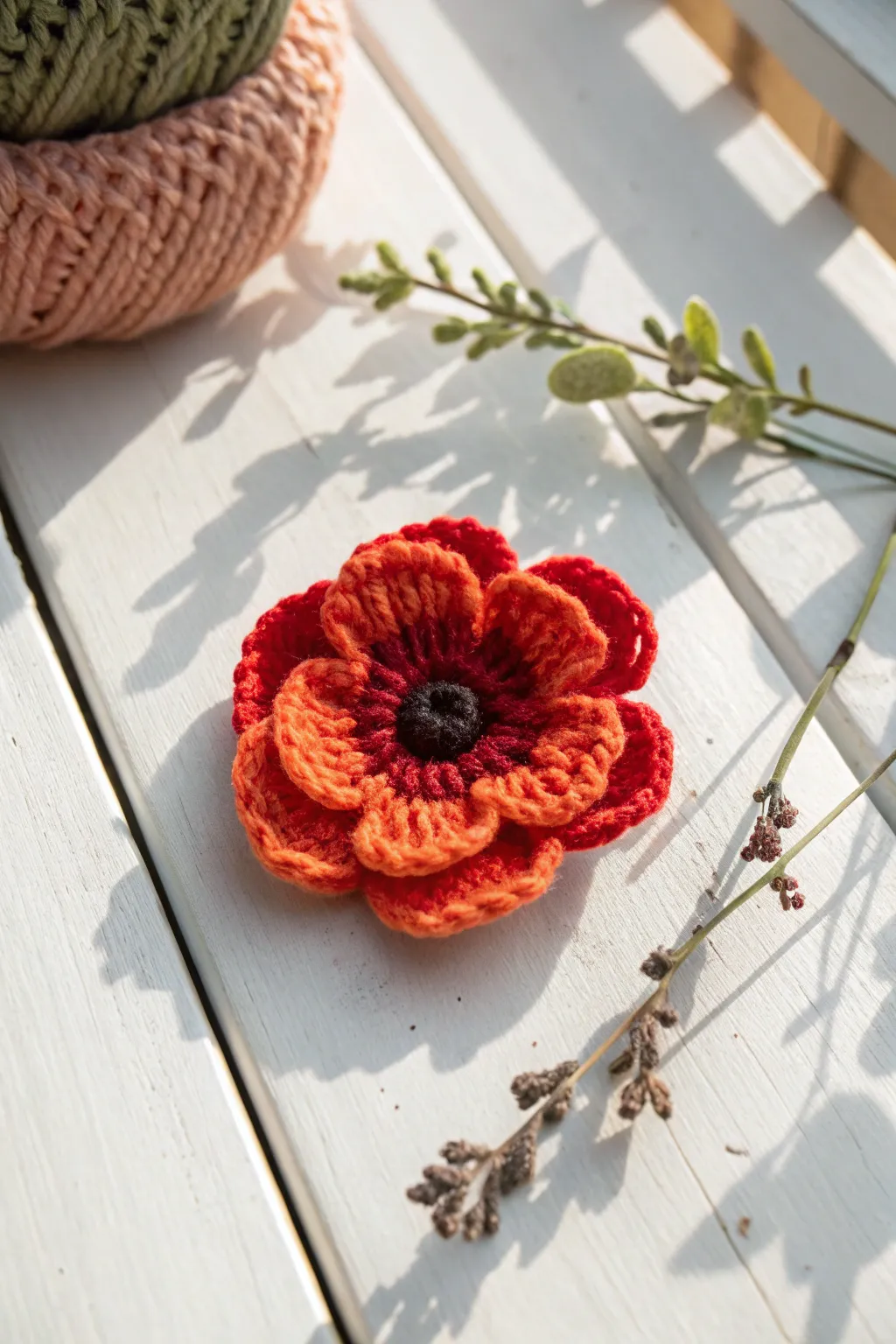 Brighten your space with a handcrafted crochet poppy in vibrant hues. Simple elegance meets natural beauty.