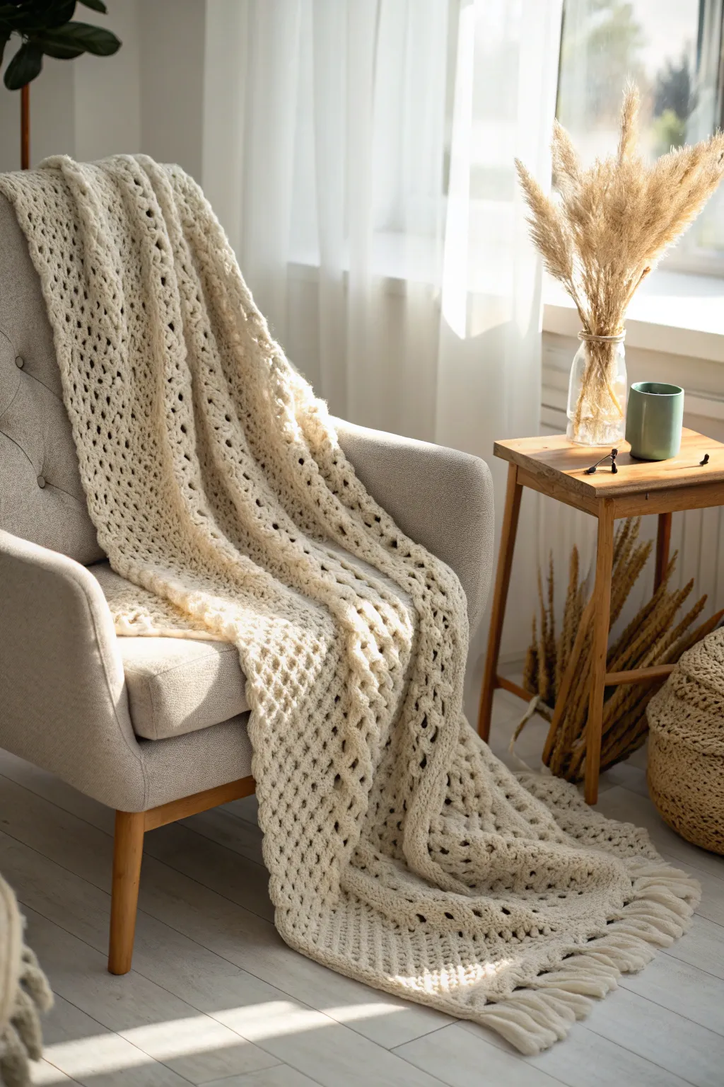 Wrap yourself in warmth and elegance with this handcrafted chunky crochet blanket – the perfect blend of comfort and style.
