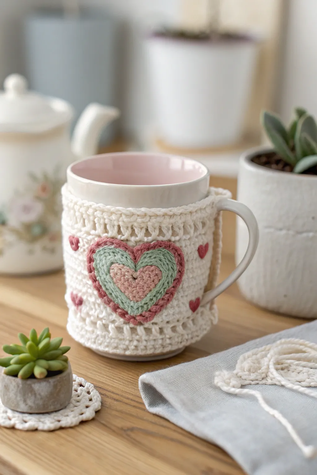 Warm her heart and her coffee with a lovingly handmade crochet mug cozy.