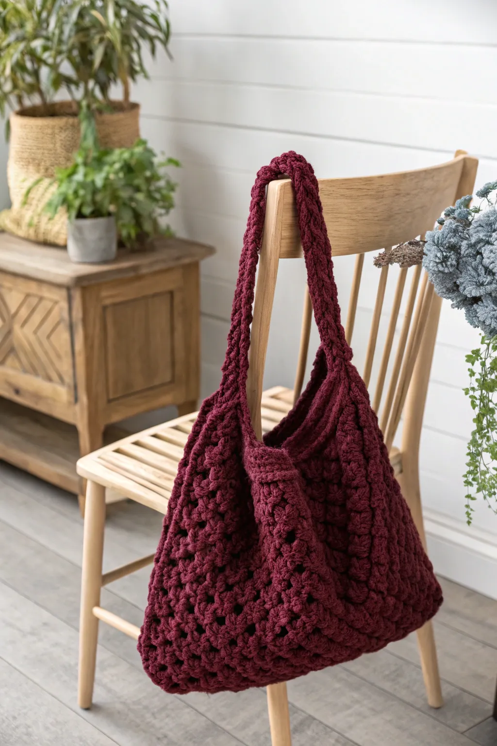 Indulge in the luxury of velvet with this exquisite crochet tote, perfect for adding a touch of sophistication to any winter outfit.