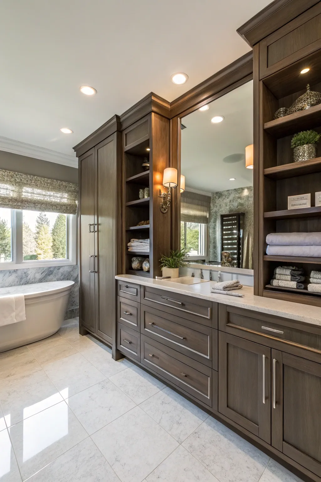 Custom cabinetry offers tailored storage and enhances bathroom elegance.