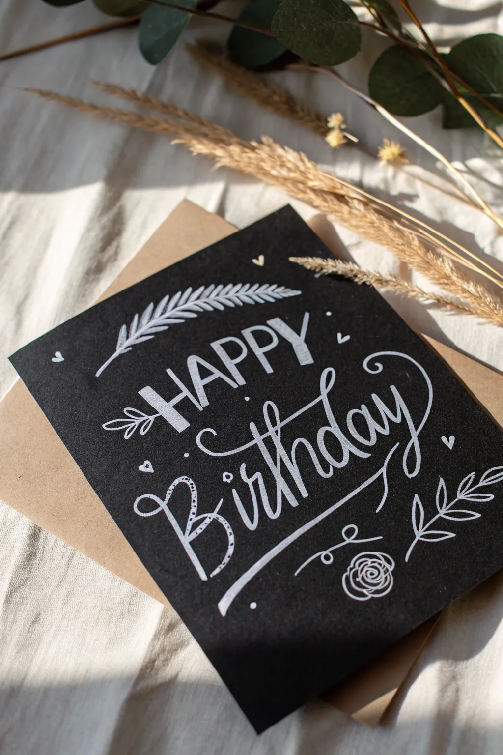Chalkboard Charm: Elevate your birthday wishes with minimalist elegance and rustic allure.