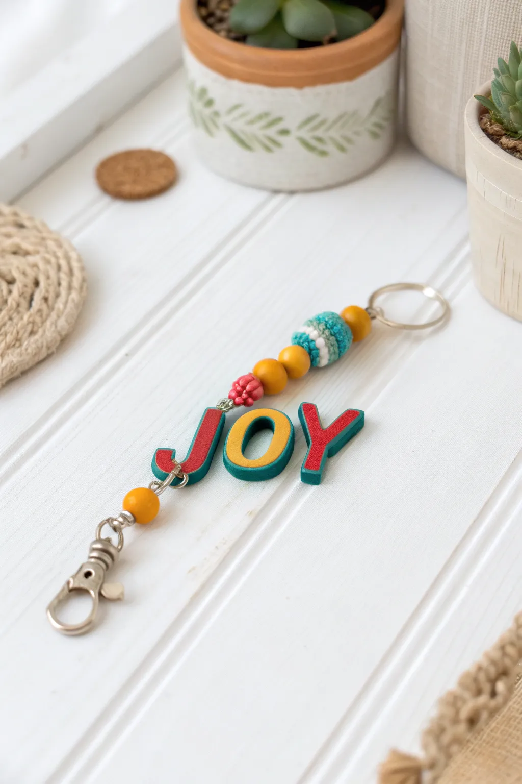 Add a splash of joy to your keys with this playful beaded design!