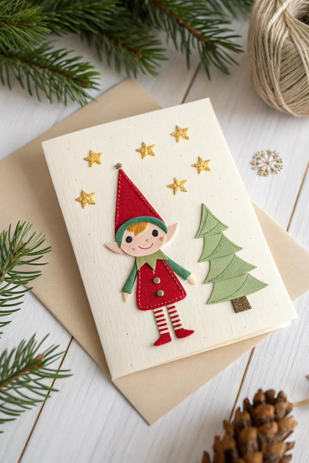 Add a playful touch to your holiday greetings with this delightful elf card, perfect for bringing smiles and festive cheer!