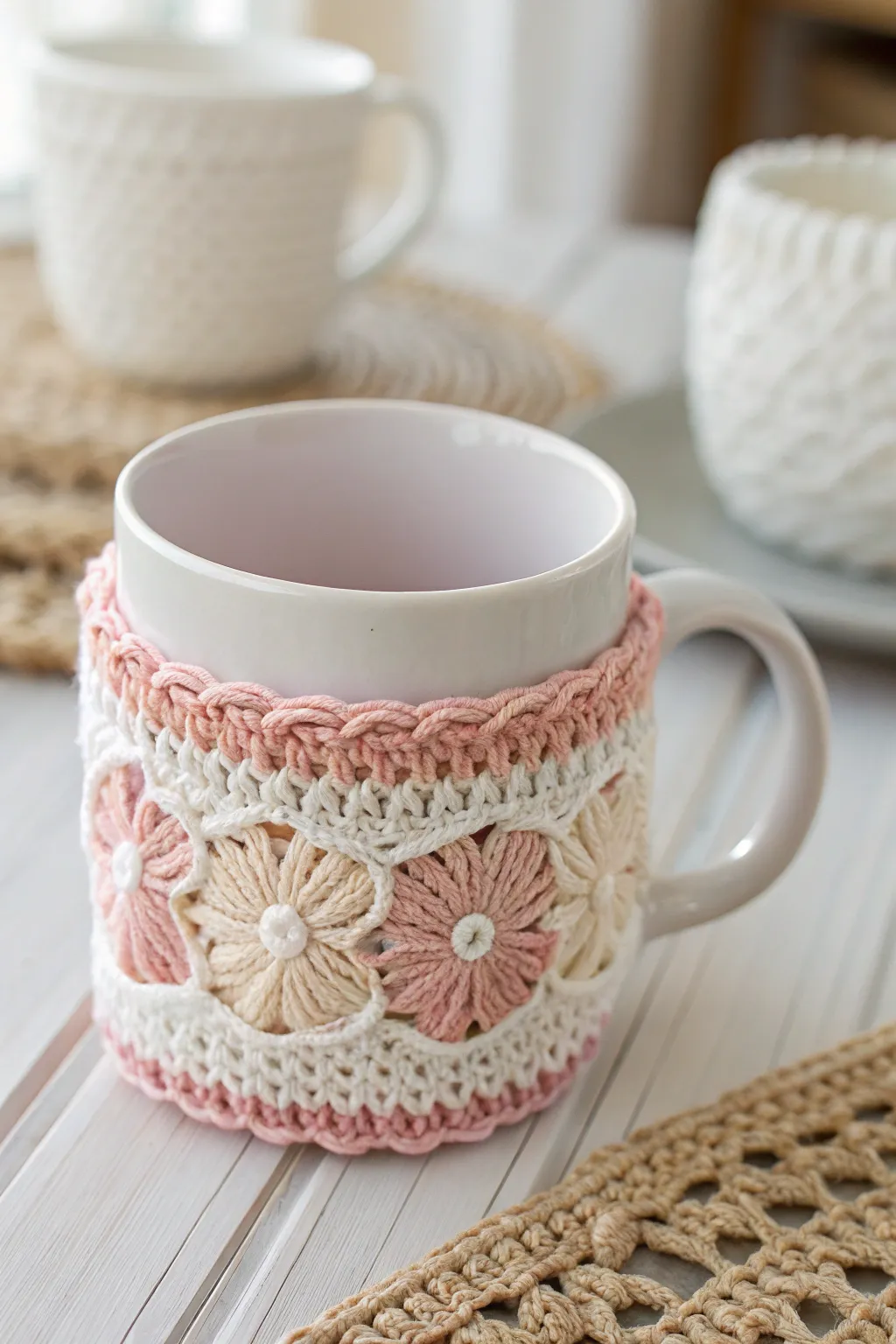 Sip your morning brew in style with these charming crochet mug cozies, perfect for a touch of warmth and elegance.