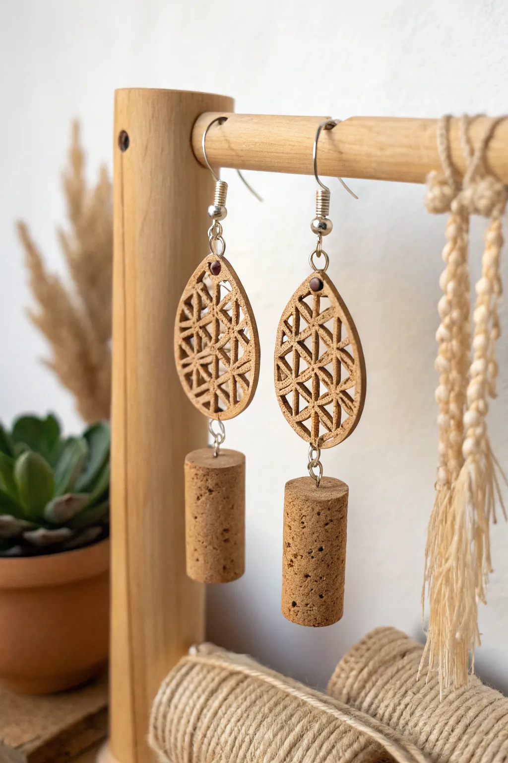 Embrace eco-chic with these quirky cork earrings, where sustainability meets style.