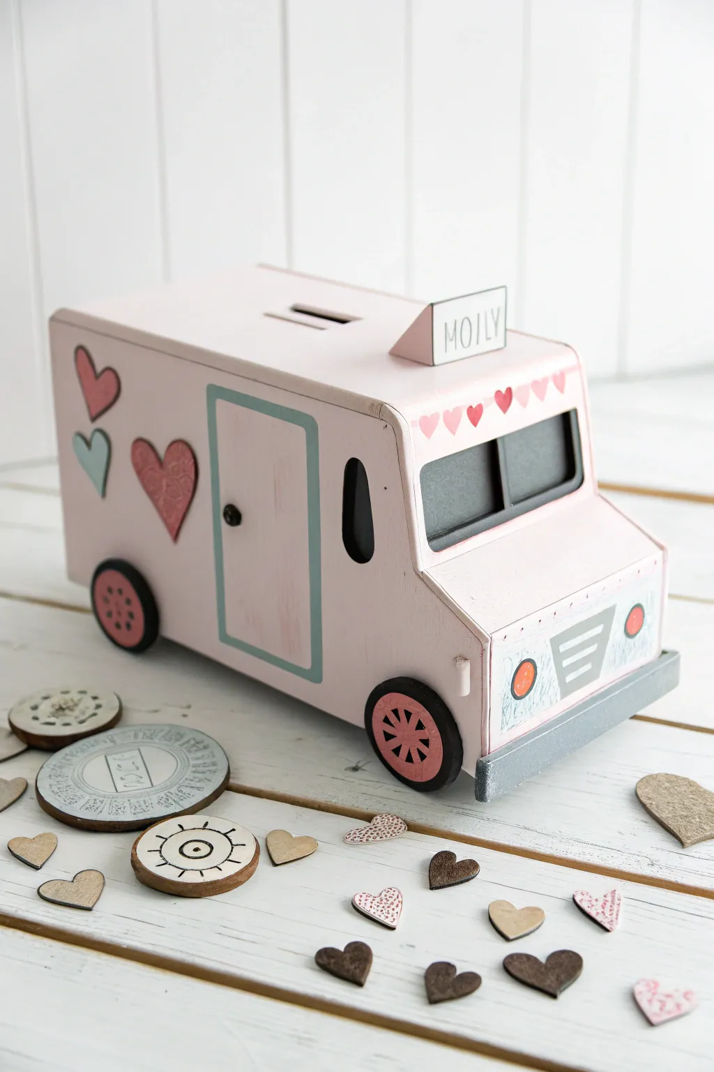 Deliver love in style with this adorable handcrafted mail truck box for Valentine's Day!