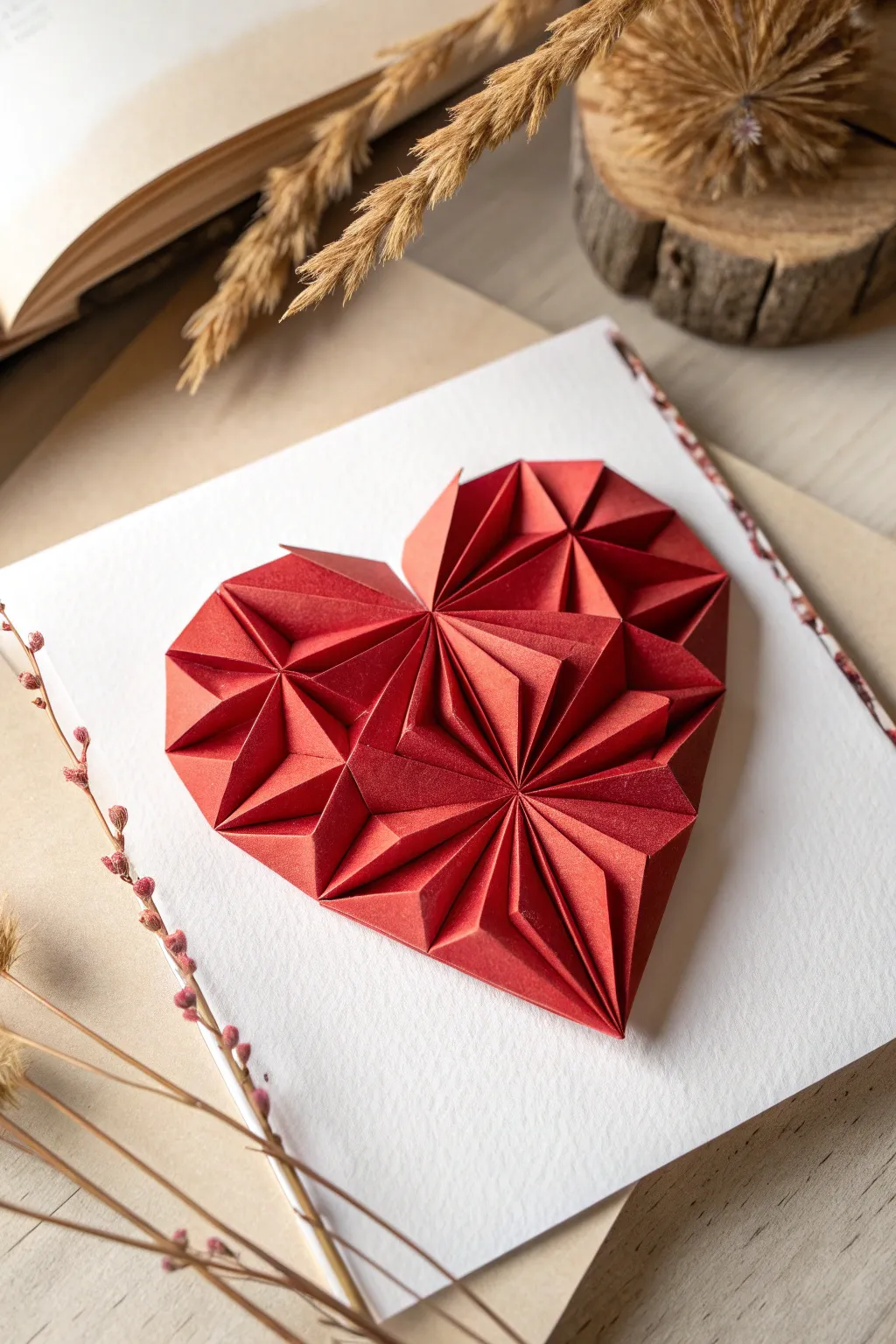 Add a touch of handmade elegance with a bold origami heart to make your Valentine's card truly special.