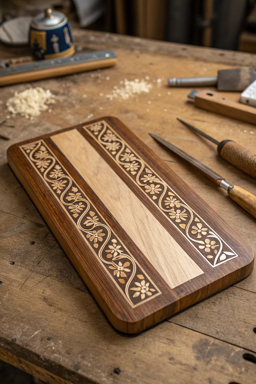 Elevate your kitchen with the art of inlay. Transform a simple cutting board into a masterpiece.