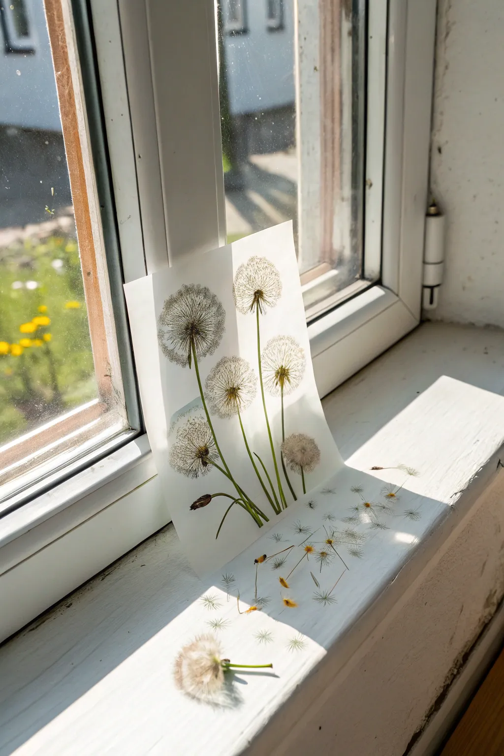 Add a touch of whimsy and natural beauty to your space with handmade dandelion window clings.