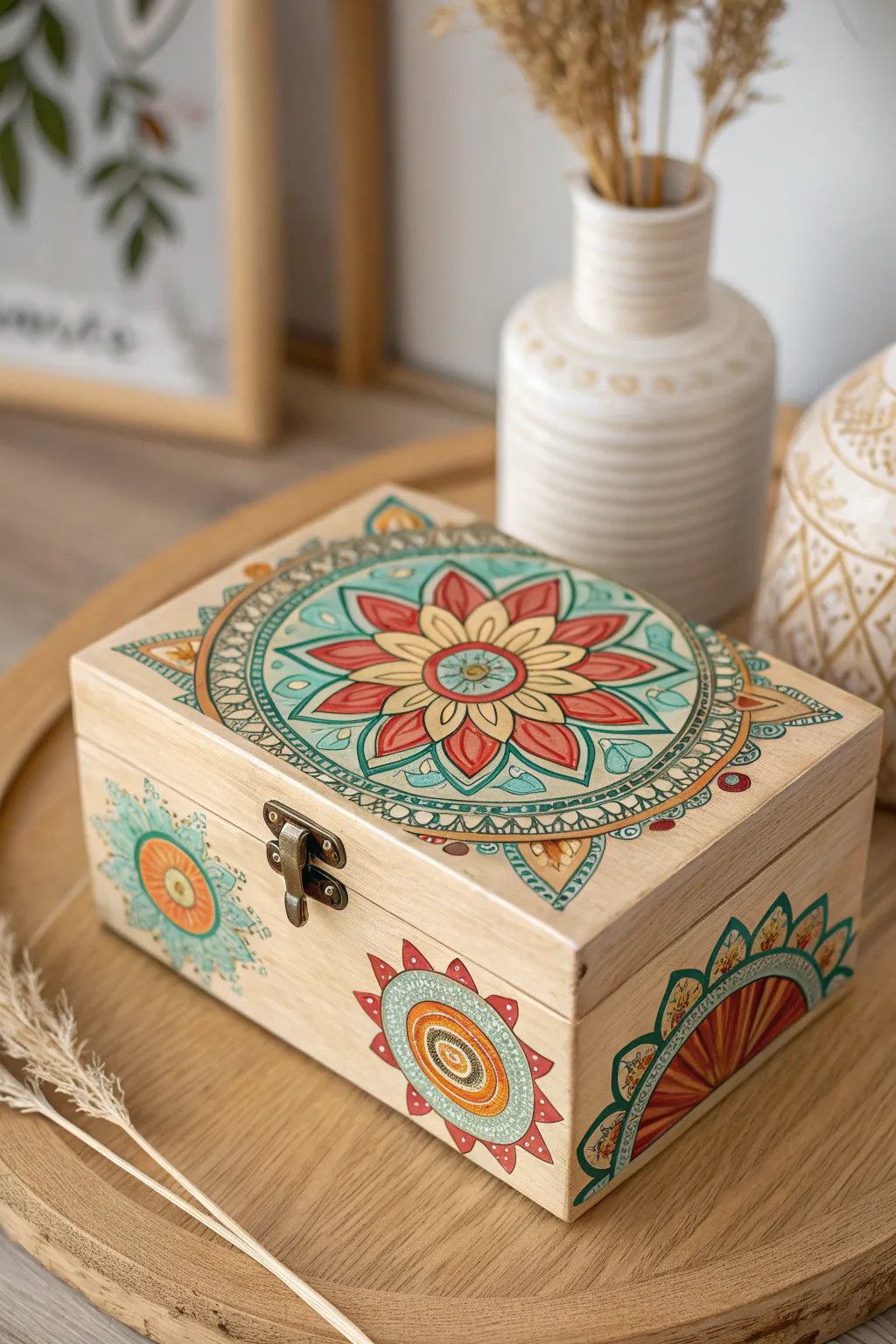Transform simplicity into art with a hand-painted mandala box, where craftsmanship meets serene beauty.