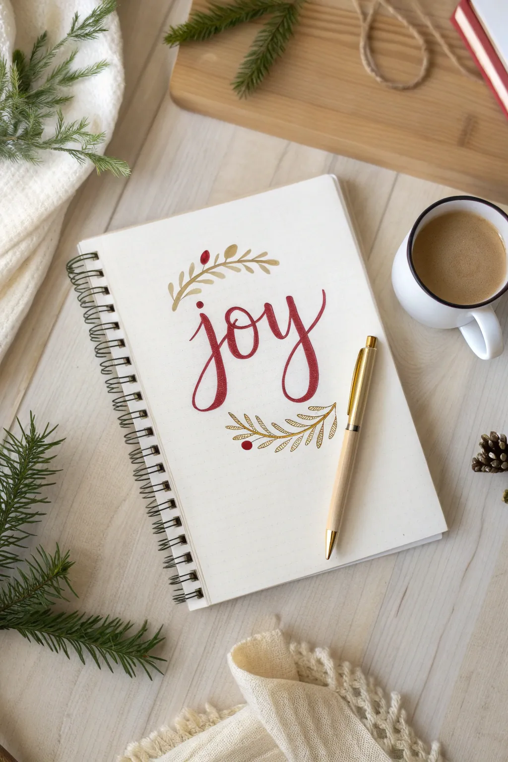 Embrace the holiday spirit with charming hand-lettered words like 'Joy'. Perfect your craft while adding a touch of elegance to your December days.