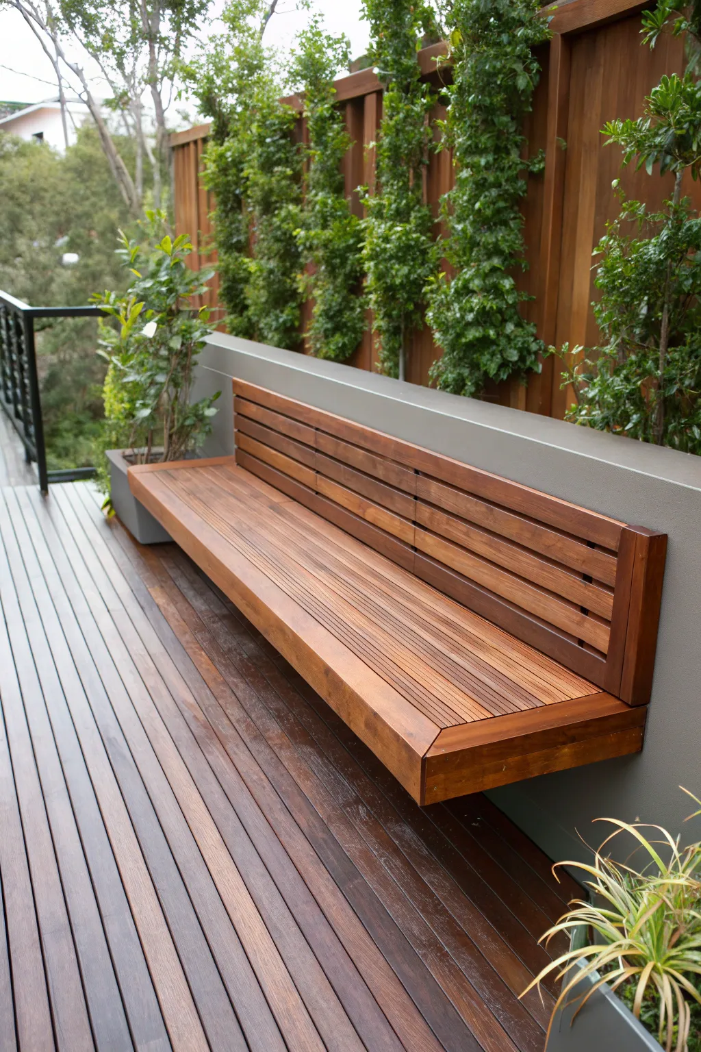 Elevate your deck's style with a masterfully crafted floating bench.
