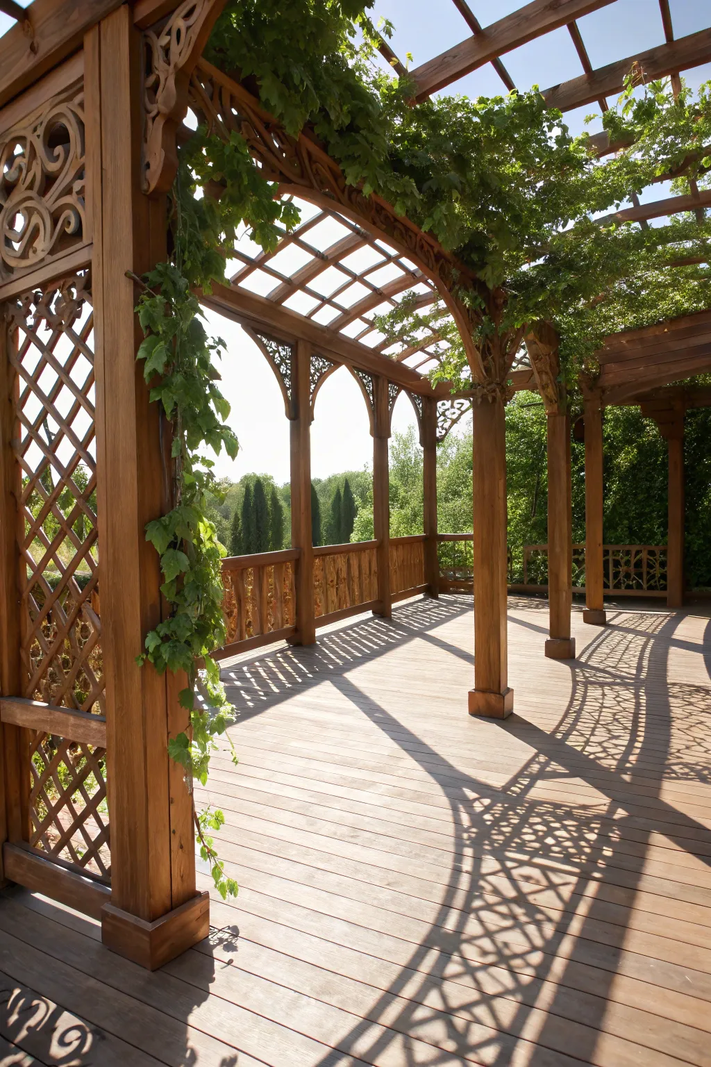 Elevate your deck with the timeless elegance of a handcrafted pergola.