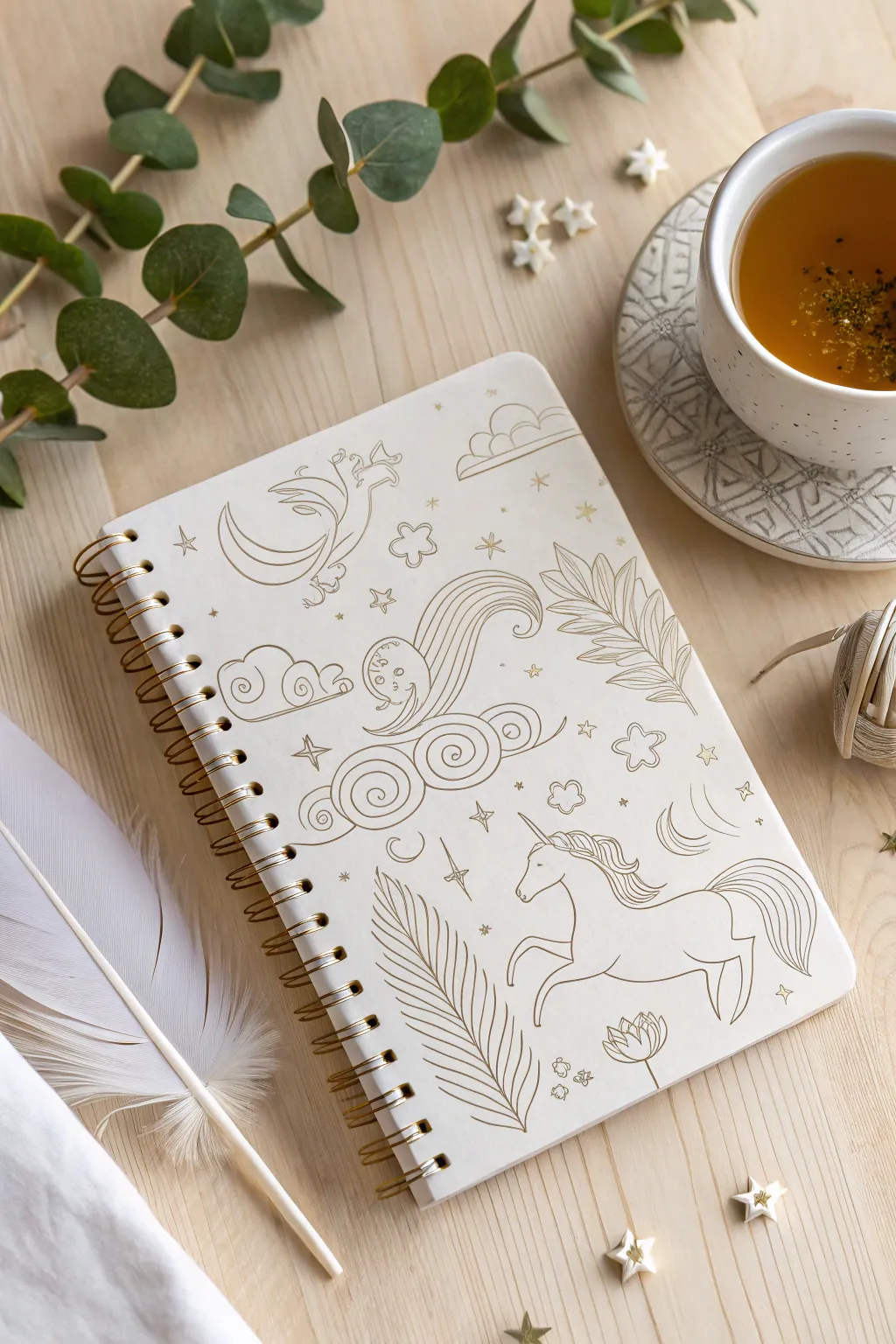 Transform your notebook into a work of art with whimsical unicorns and abstract touches. Perfect for those who adore minimalist elegance with a hint of Boho charm.